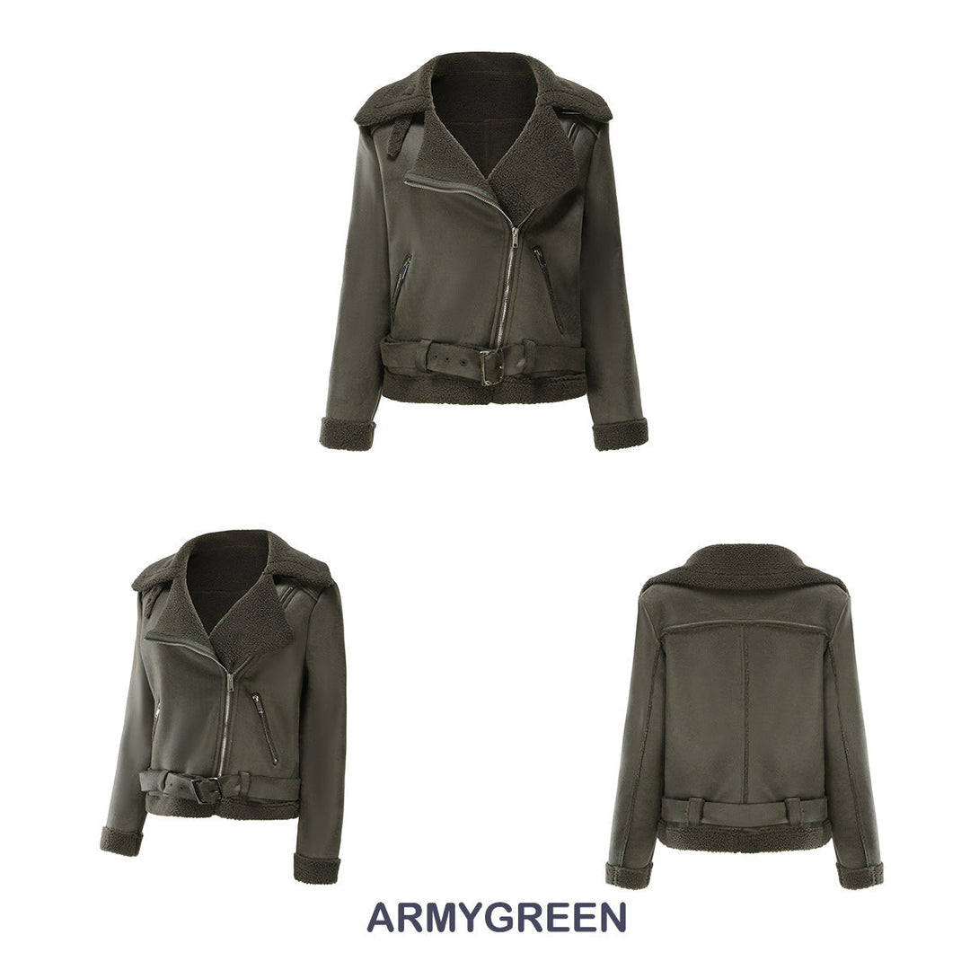 W&W Mode | Winterjacke aus Kunstwildleder mit Fell und Gürtel
