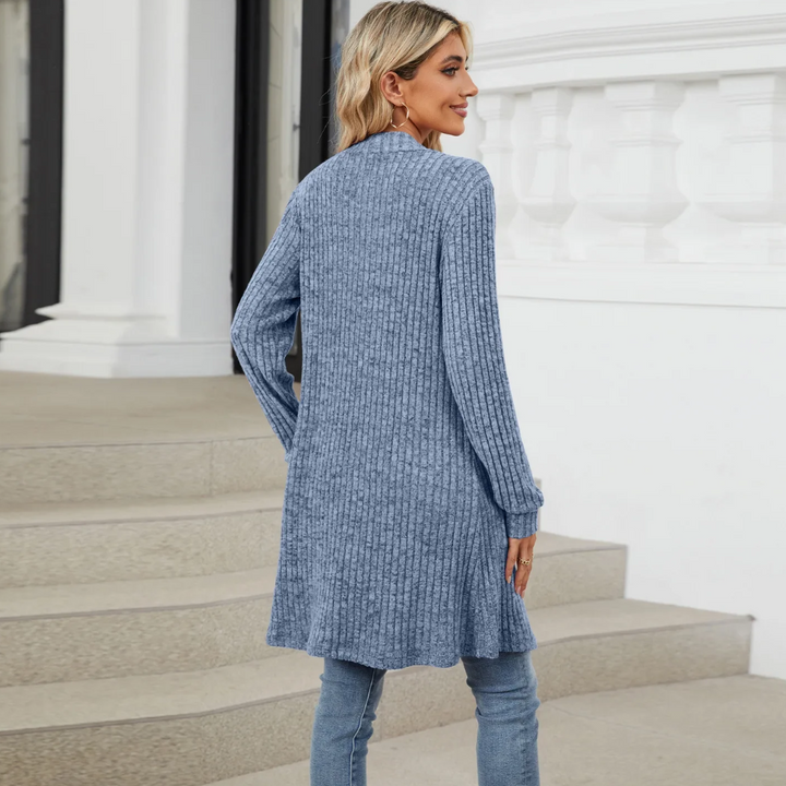 W&W Mode | Lange Strickjacken Damen Gerippte Offene Vorderseite Jacke mit Taschen