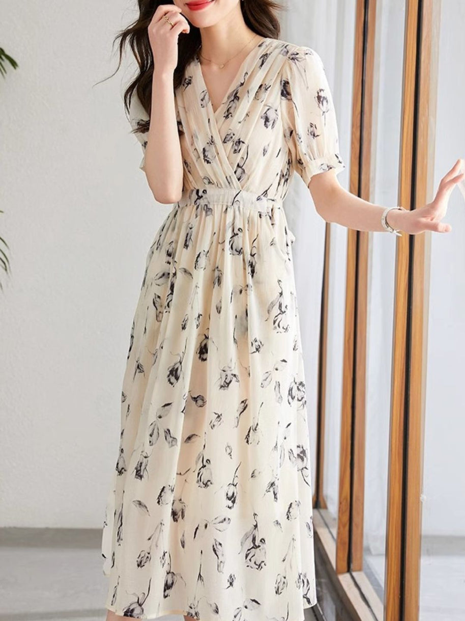 WW | Temperament Kurzarm Chiffonkleid