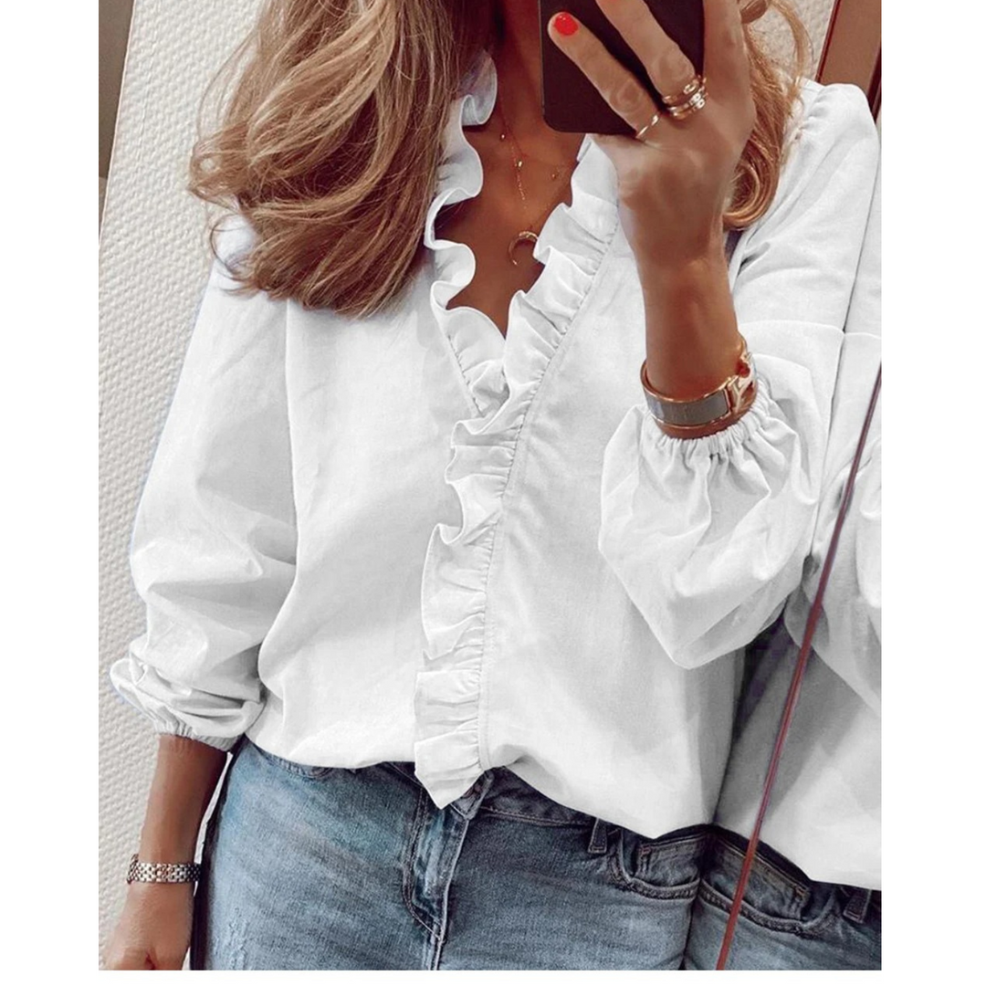 W&W Mode | Chiffon lila Blumenmuster V-Ausschnitt Damenhemd