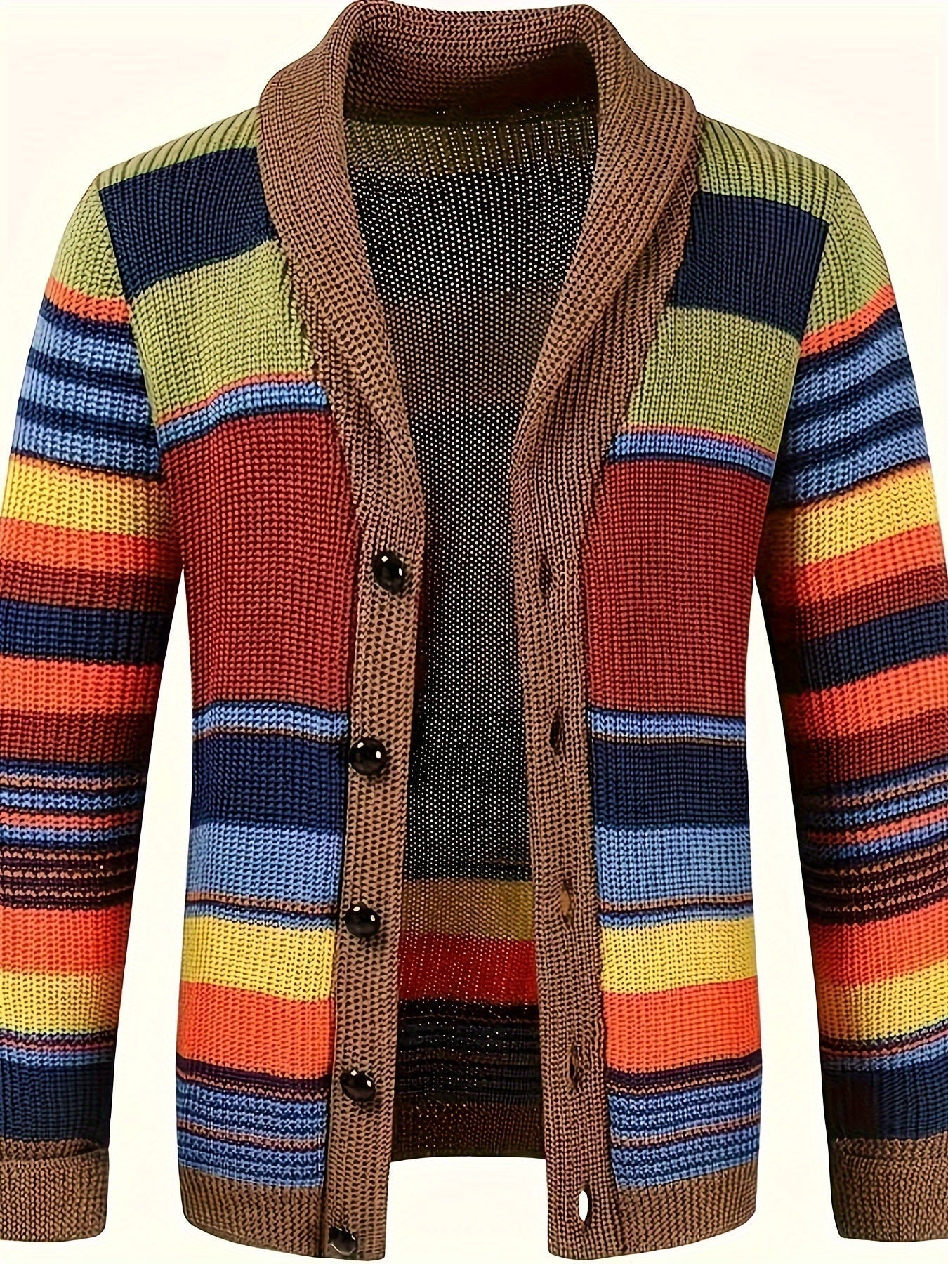 WW | Großer Gestrickter Herren Strickjacke Mit Kontrastierenden Farben