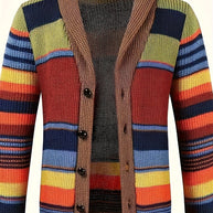 WW | Großer Gestrickter Herren Strickjacke Mit Kontrastierenden Farben