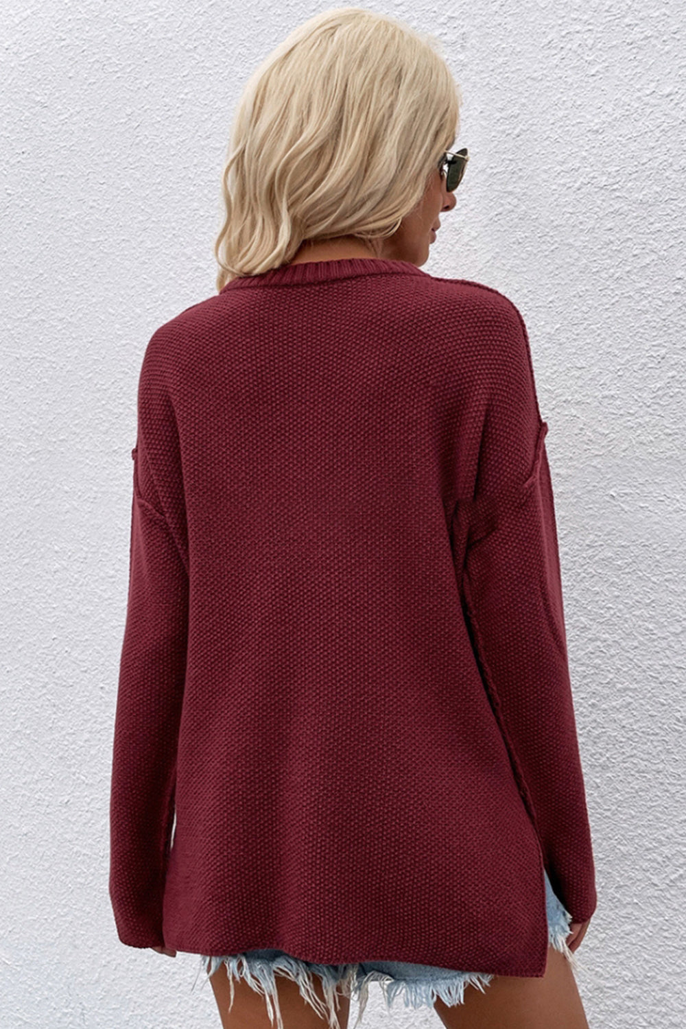 WW Solid Color Übergrößen V-Ausschnitt Pullover