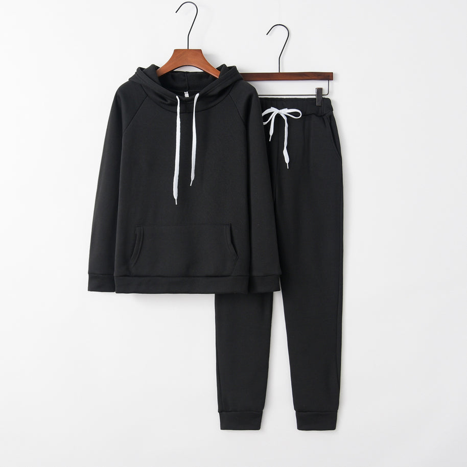 Damen lässiges Sportanzug-Set mit Kapuze und Kängurutasche WW