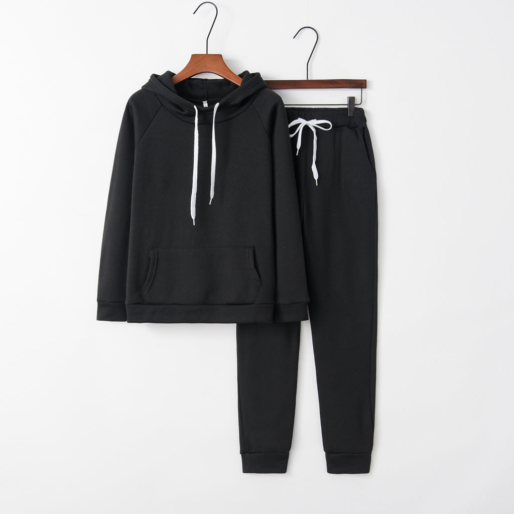 Damen lässiges Sportanzug-Set mit Kapuze und Kängurutasche WW