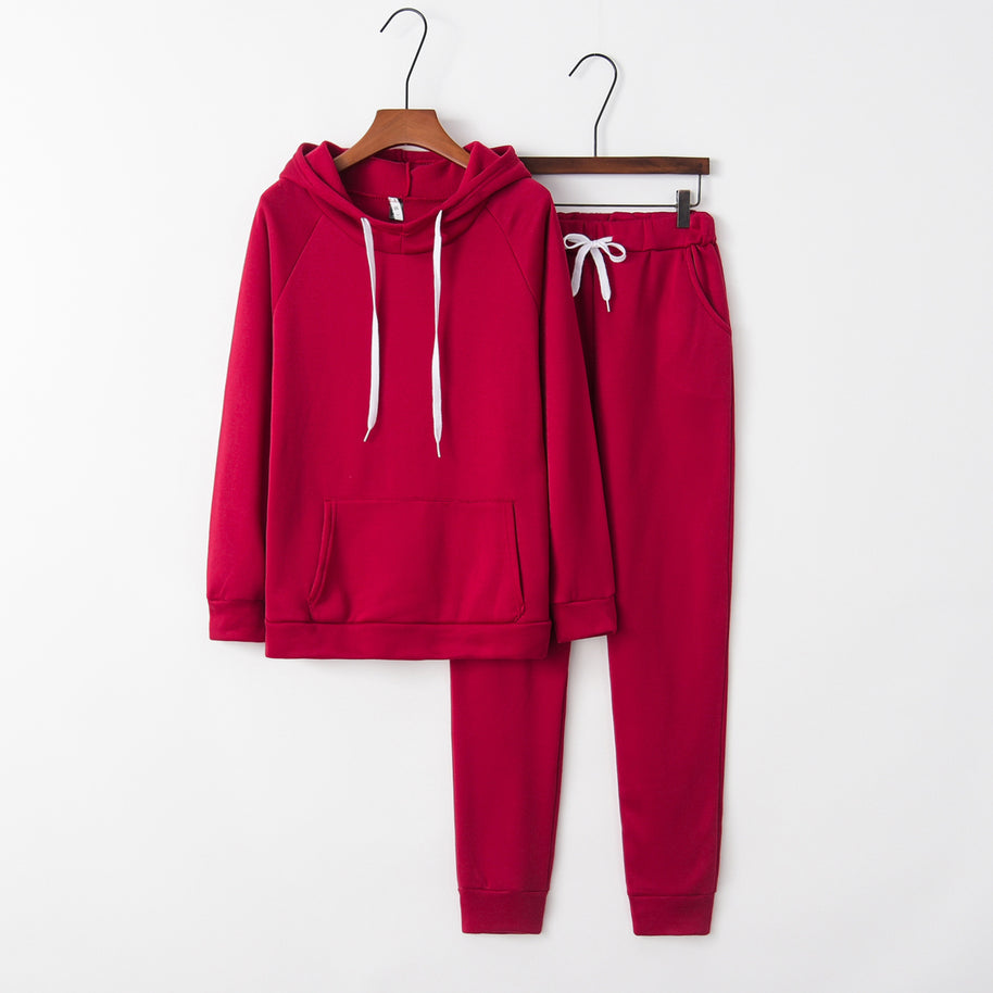Damen lässiges Sportanzug-Set mit Kapuze und Kängurutasche WW