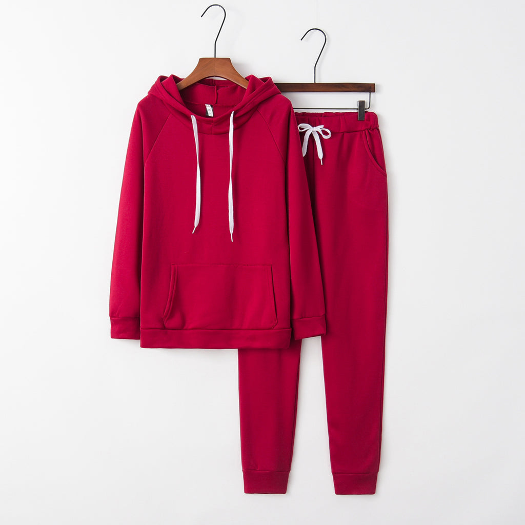 Damen lässiges Sportanzug-Set mit Kapuze und Kängurutasche WW
