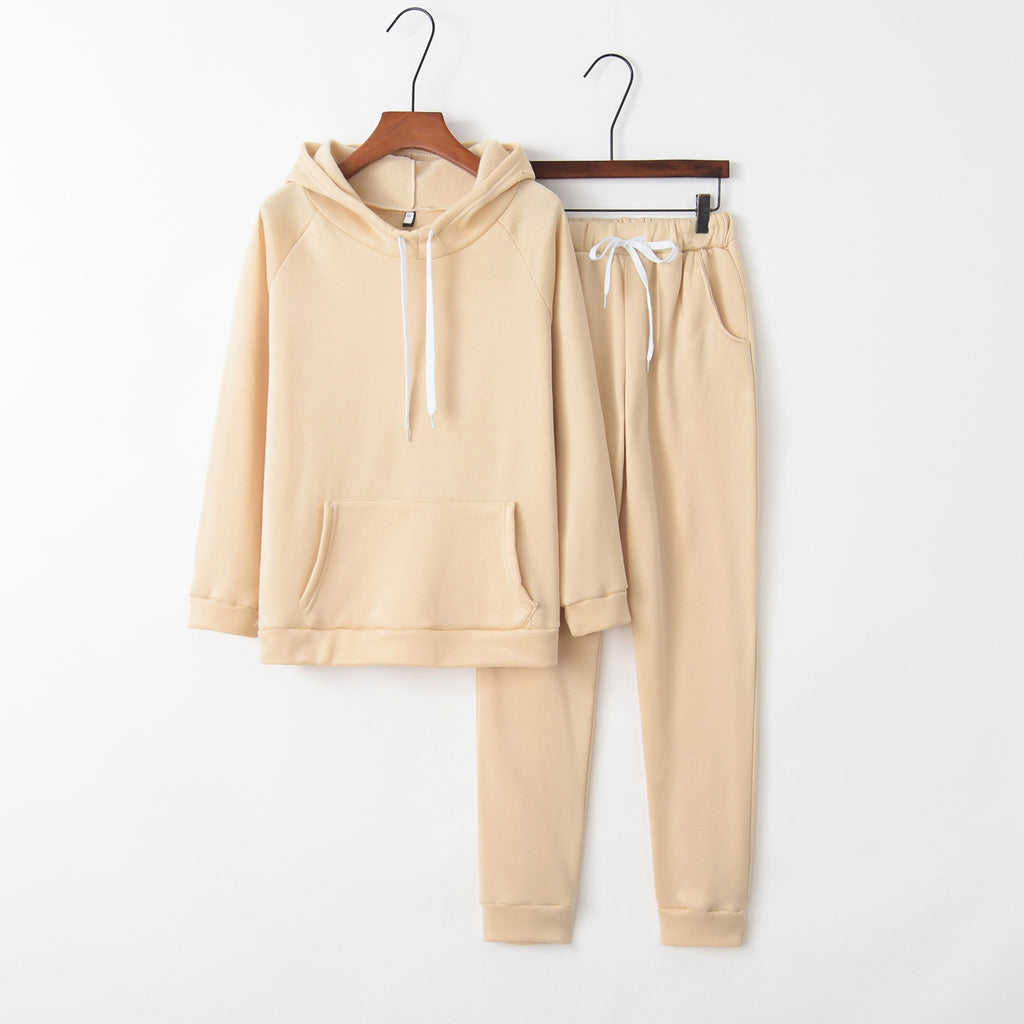 Damen lässiges Sportanzug-Set mit Kapuze und Kängurutasche WW