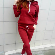 Damen lässiges Sportanzug-Set mit Kapuze und Kängurutasche WW