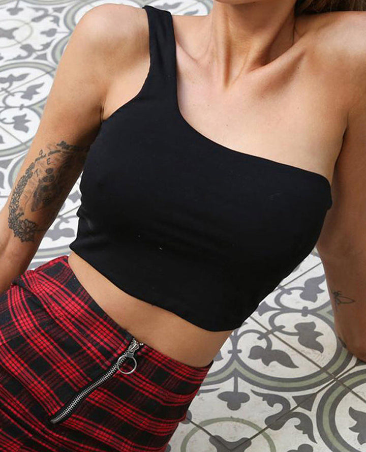 Damen Asymmetrisches Crop Top mit breitem Träger W&W Mode