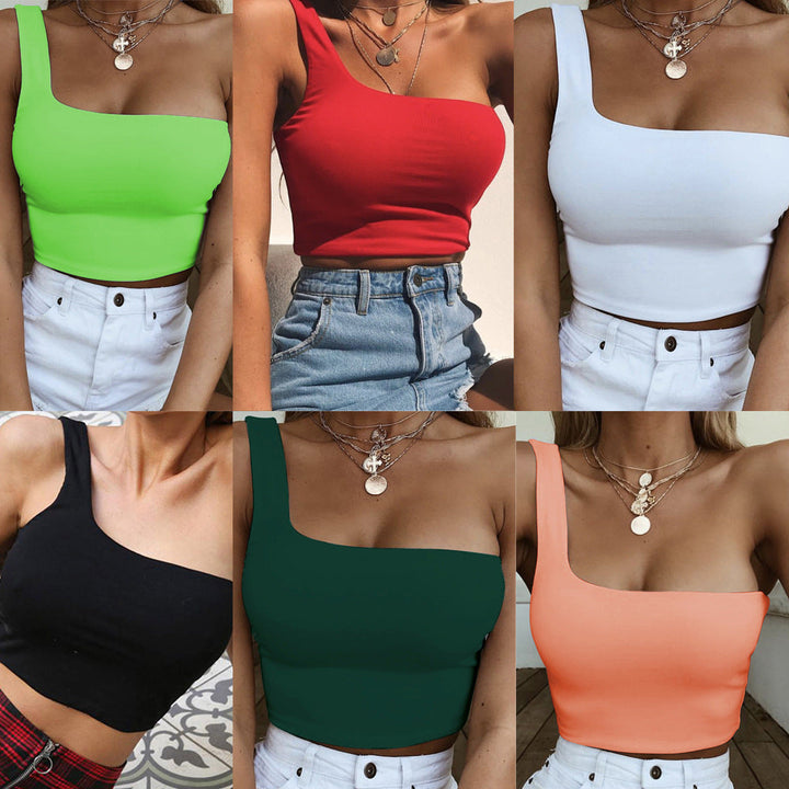 Damen Asymmetrisches Crop Top mit breitem Träger W&W Mode