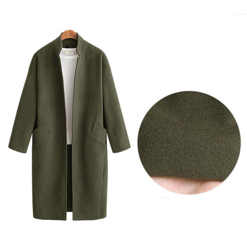 Damen elegante Langjacke mit lässigem Kragen und praktischen Taschen WW