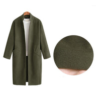 Damen elegante Langjacke mit lässigem Kragen und praktischen Taschen WW