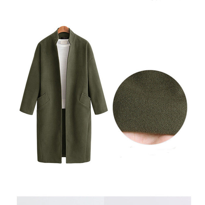 Damen elegante Langjacke mit lässigem Kragen und praktischen Taschen WW