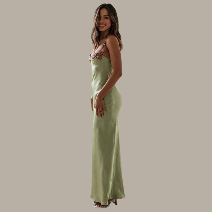 W&W Mode | Besticktes Satin-Maxikleid mit Blumen für Damen