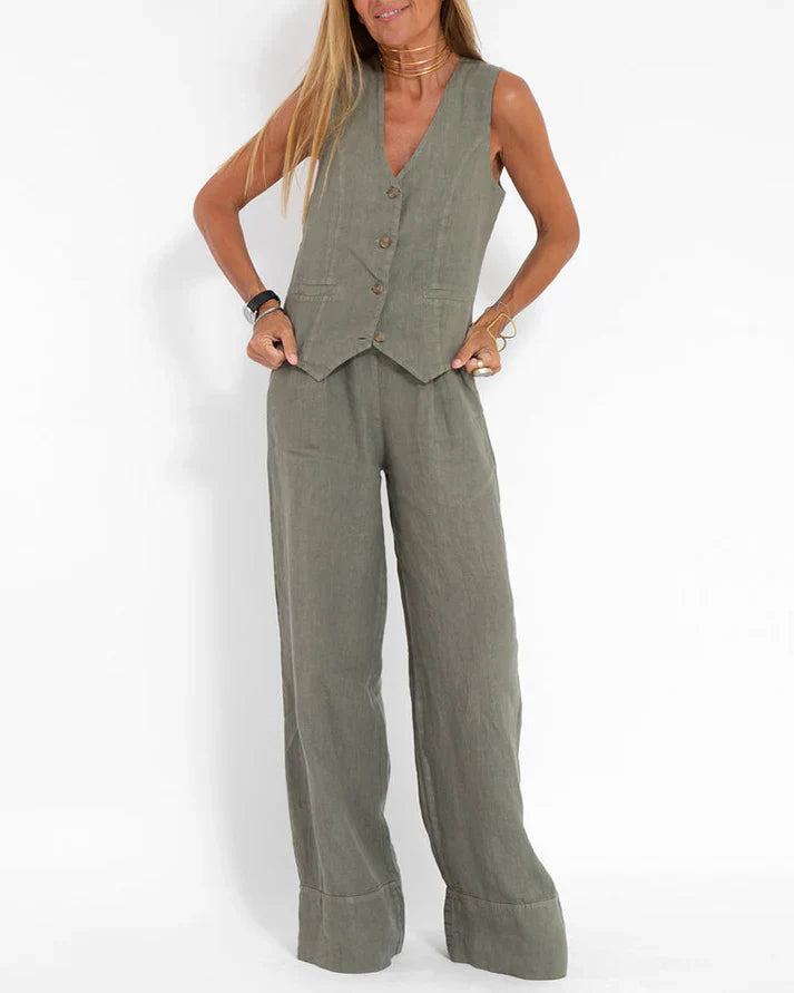 WW | Elegantes 2 Teiliges Satz Aus Weiter Leinenhose Und Weste