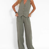 WW | Elegantes 2 Teiliges Satz Aus Weiter Leinenhose Und Weste