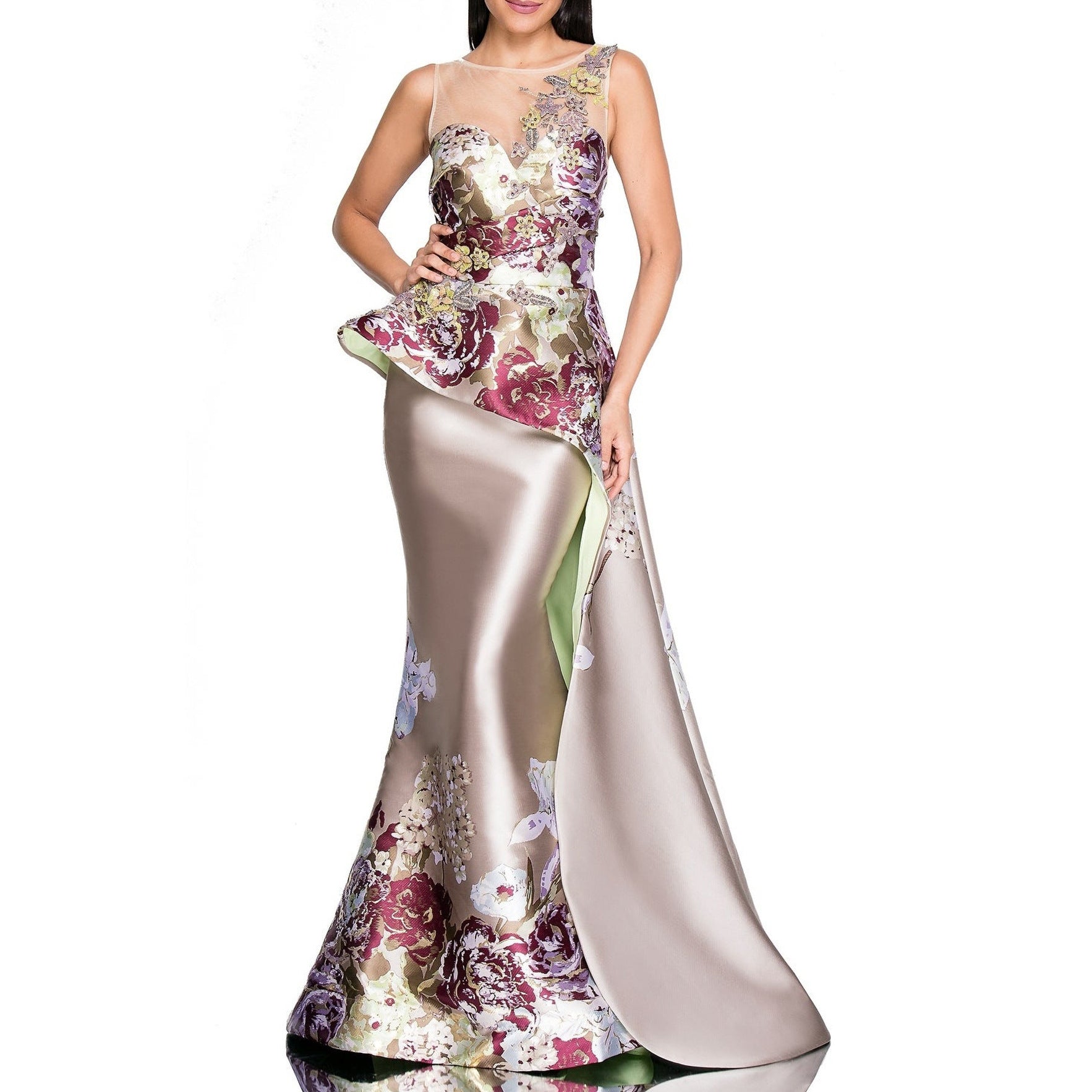 Damen Elegantes Maxikleid mit floralen Applikationen und asymmetrischem Saum WW