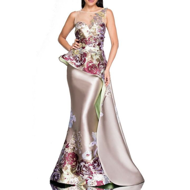 Damen Elegantes Maxikleid mit floralen Applikationen und asymmetrischem Saum W&W Mode