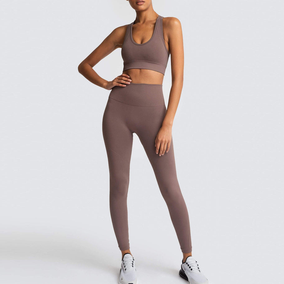 Damen Sport-BH und Hochbund-Leggings Set mit atmungsaktiver und figurformender Eigenschaft WW