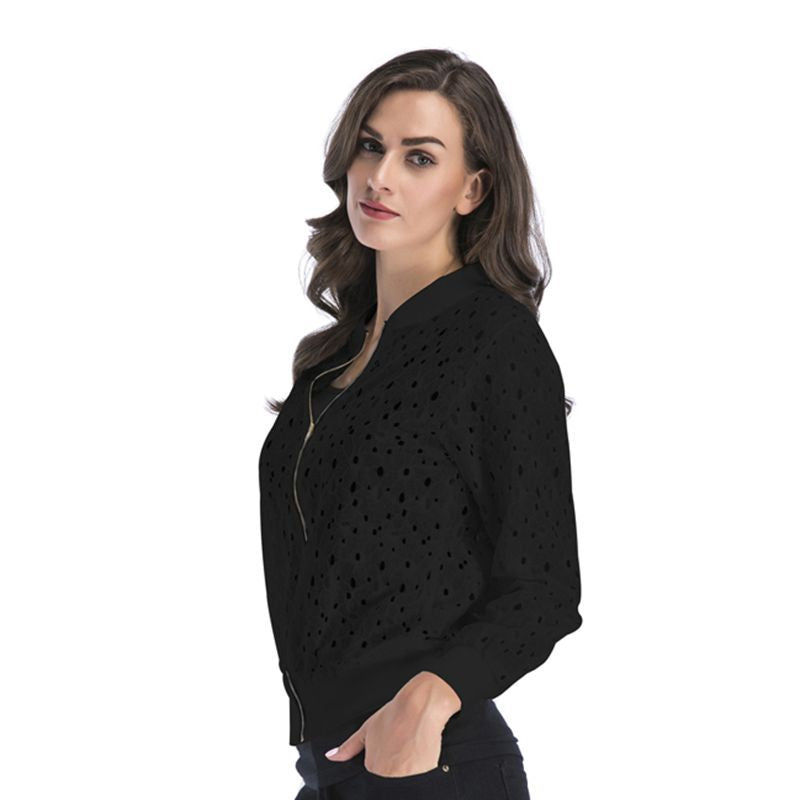 Damen luftige Blousonjacke mit stilvollem Lochmuster W&W Mode