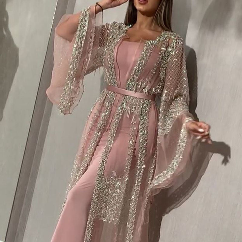 Damen Abendkleid aus Chiffon mit Spitzen- und Paillettenverzierungen