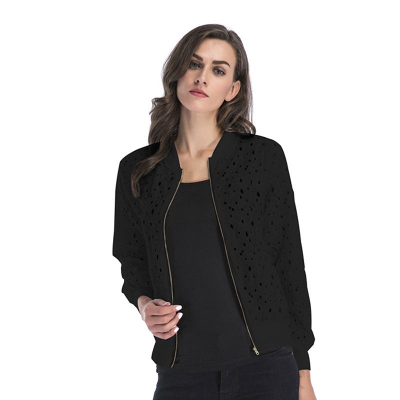 Damen luftige Blousonjacke mit stilvollem Lochmuster W&W Mode