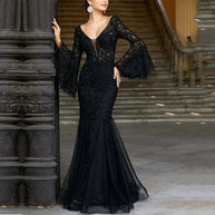 Damen Figurbetontes Abendkleid mit schimmernden Verzierungen und elegantem V-Ausschnitt WW