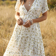 WW | Sommer Blumenmuster Rüschen Boho Maxi Kleid