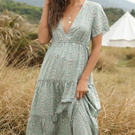 WW | Sommer Blumenmuster Rüschen Boho Maxi Kleid