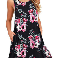 Damen ärmelloses Blumen-Minikleid mit praktischen Eingrifftaschen WW