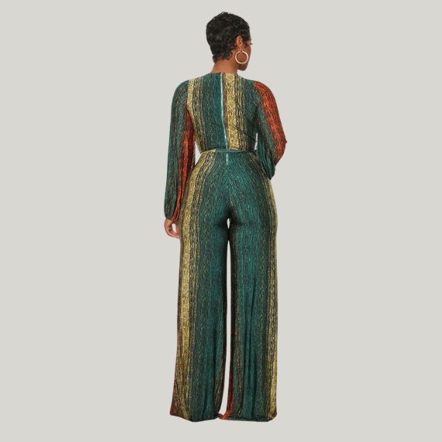 W&W Mode | Metallic-Plissee-Jumpsuit mit weitem Bein und Gürtel
