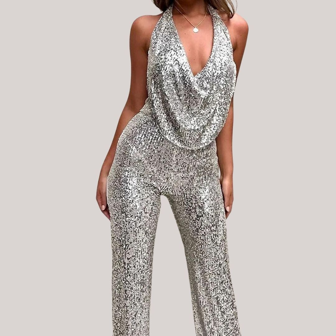 W&W Mode - Eleganter Glitzer-Jumpsuit mit Ausschnitt