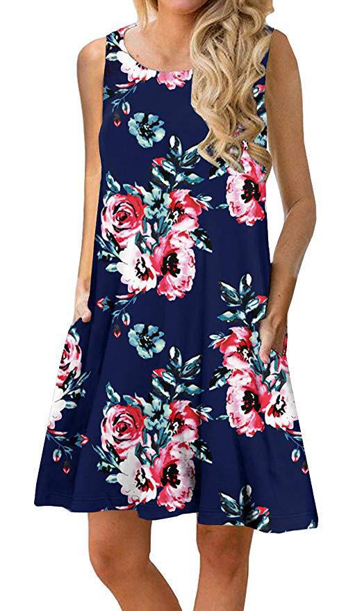 Damen ärmelloses Blumen-Minikleid mit praktischen Eingrifftaschen WW