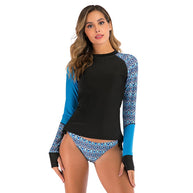 Damen Rashguard und Bikini-Set mit buntem Muster und langen Ärmeln WW