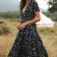 WW | Sommer Blumenmuster Rüschen Boho Maxi Kleid