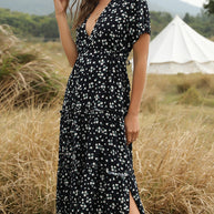 WW | Sommer Blumenmuster Rüschen Boho Maxi Kleid