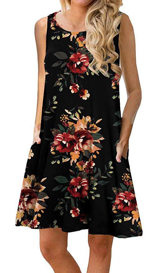 Damen ärmelloses Blumen-Minikleid mit praktischen Eingrifftaschen WW