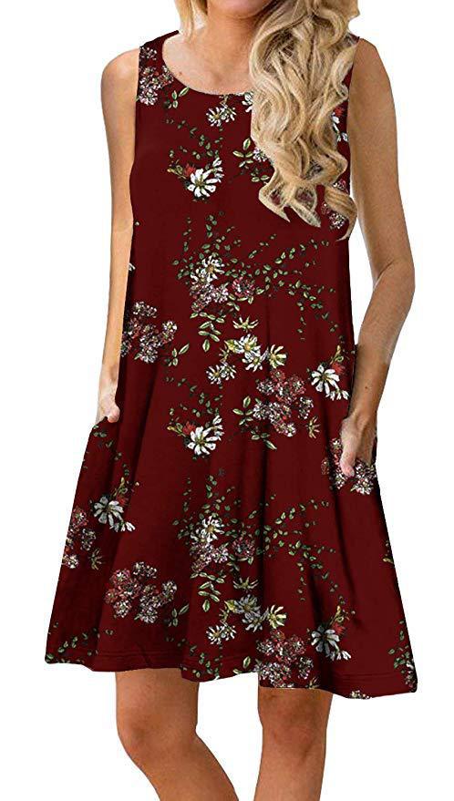 Damen ärmelloses Blumen-Minikleid mit praktischen Eingrifftaschen WW