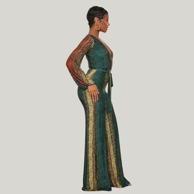 WW | Metallic-Plissee-Jumpsuit mit weitem Bein und Gürtel