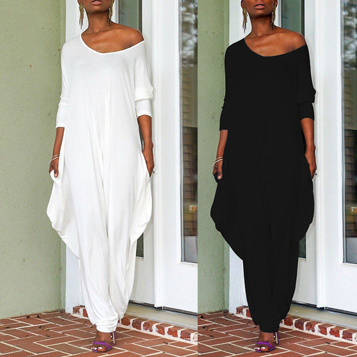Damen Oversized Jumpsuit mit tiefem V-Ausschnitt und lässigem Schnitt W&W Mode