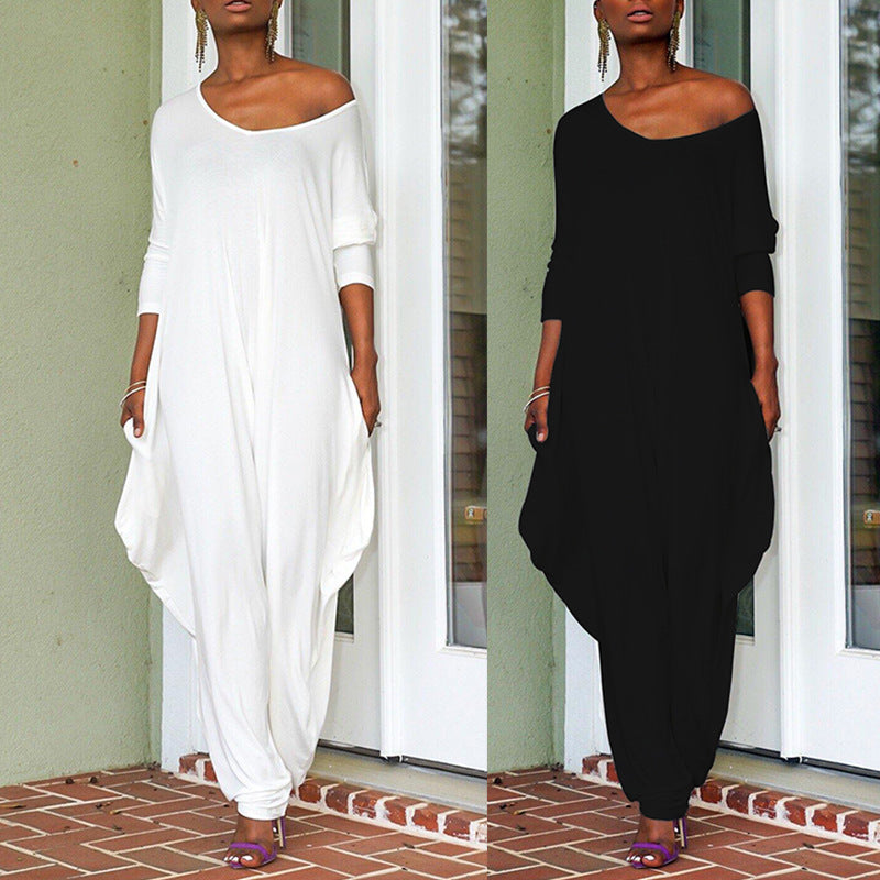Damen Oversized Jumpsuit mit tiefem V-Ausschnitt und lässigem Schnitt WW