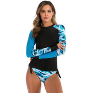 Damen Rashguard und Bikini-Set mit buntem Muster und langen Ärmeln WW