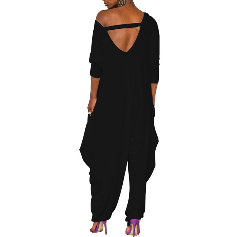Damen Oversized Jumpsuit mit tiefem V-Ausschnitt und lässigem Schnitt WW
