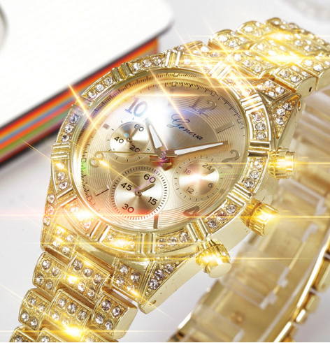 W&W Mode Quarz Armbanduhr aus Edelstahl mit Kristallen - Stilvolle Luxusuhr