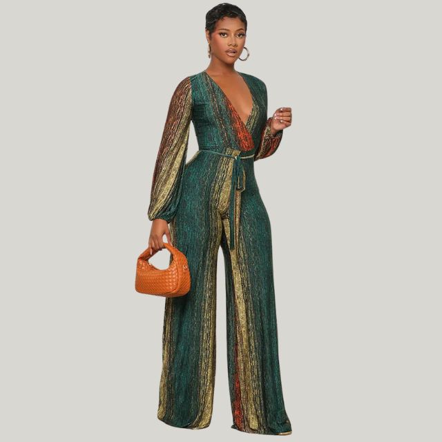 W&W Mode | Metallic-Plissee-Jumpsuit mit weitem Bein und Gürtel