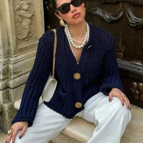 WW | Grobstrick-Strickjacke mit großen Knöpfen