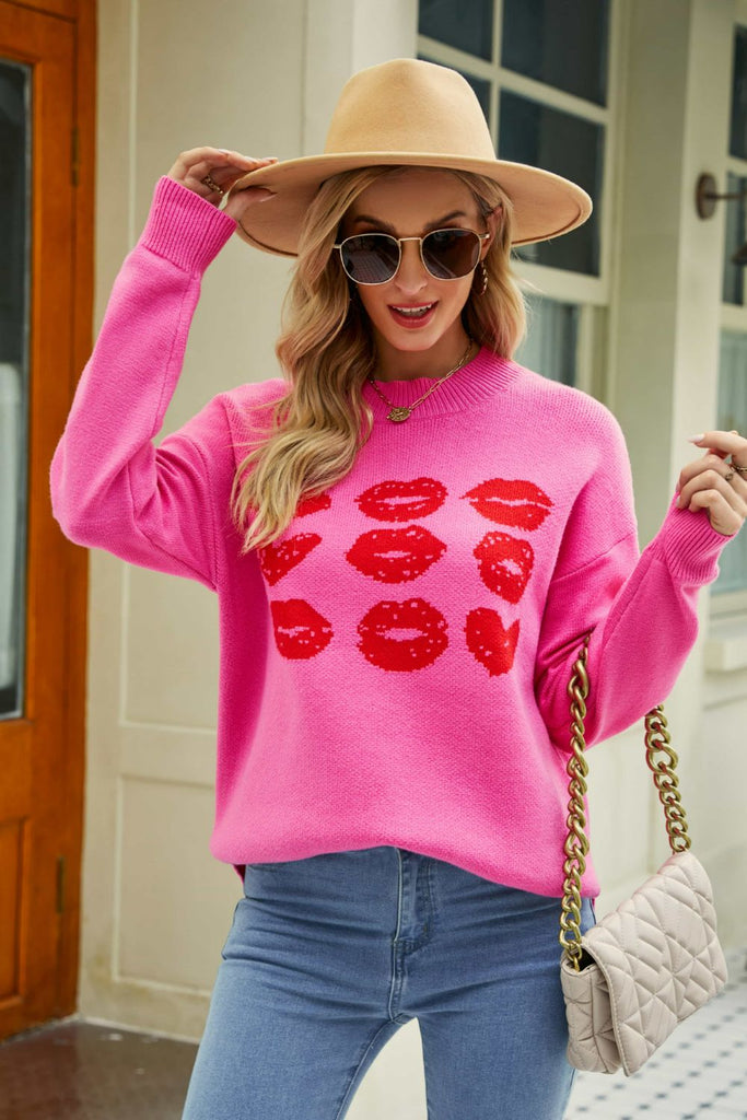 WW | Lip Grafik Schlitz Fallende Schulter Pullover