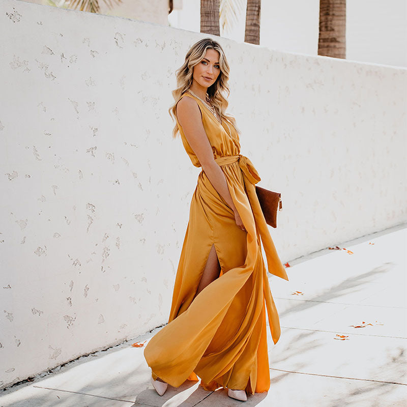WW | Exquisiter Hals ärmelloses Langes Modekleid