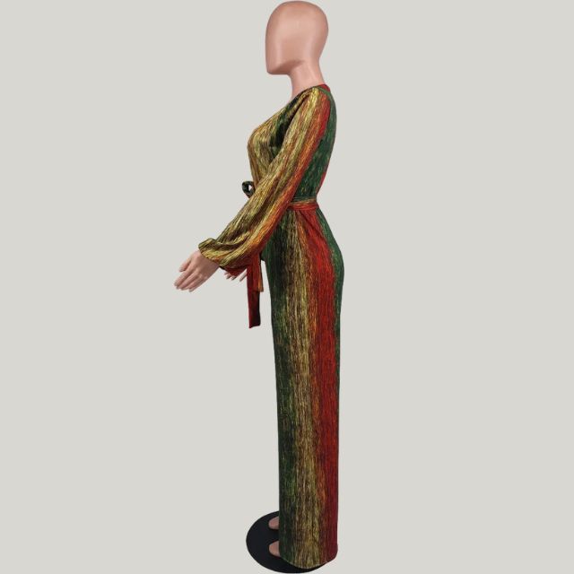 WW | Metallic-Plissee-Jumpsuit mit weitem Bein und Gürtel